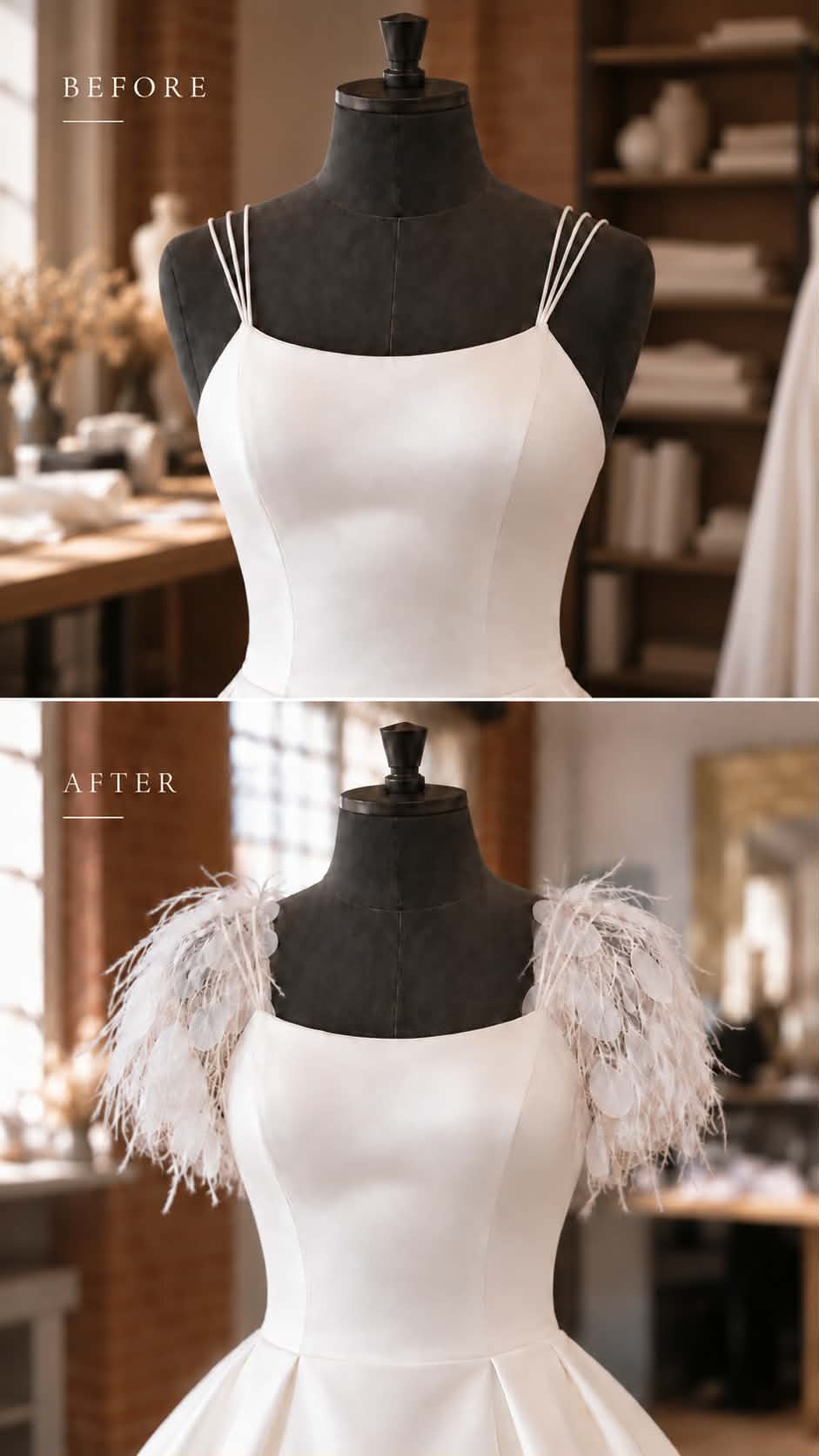 Before and after dress transformation