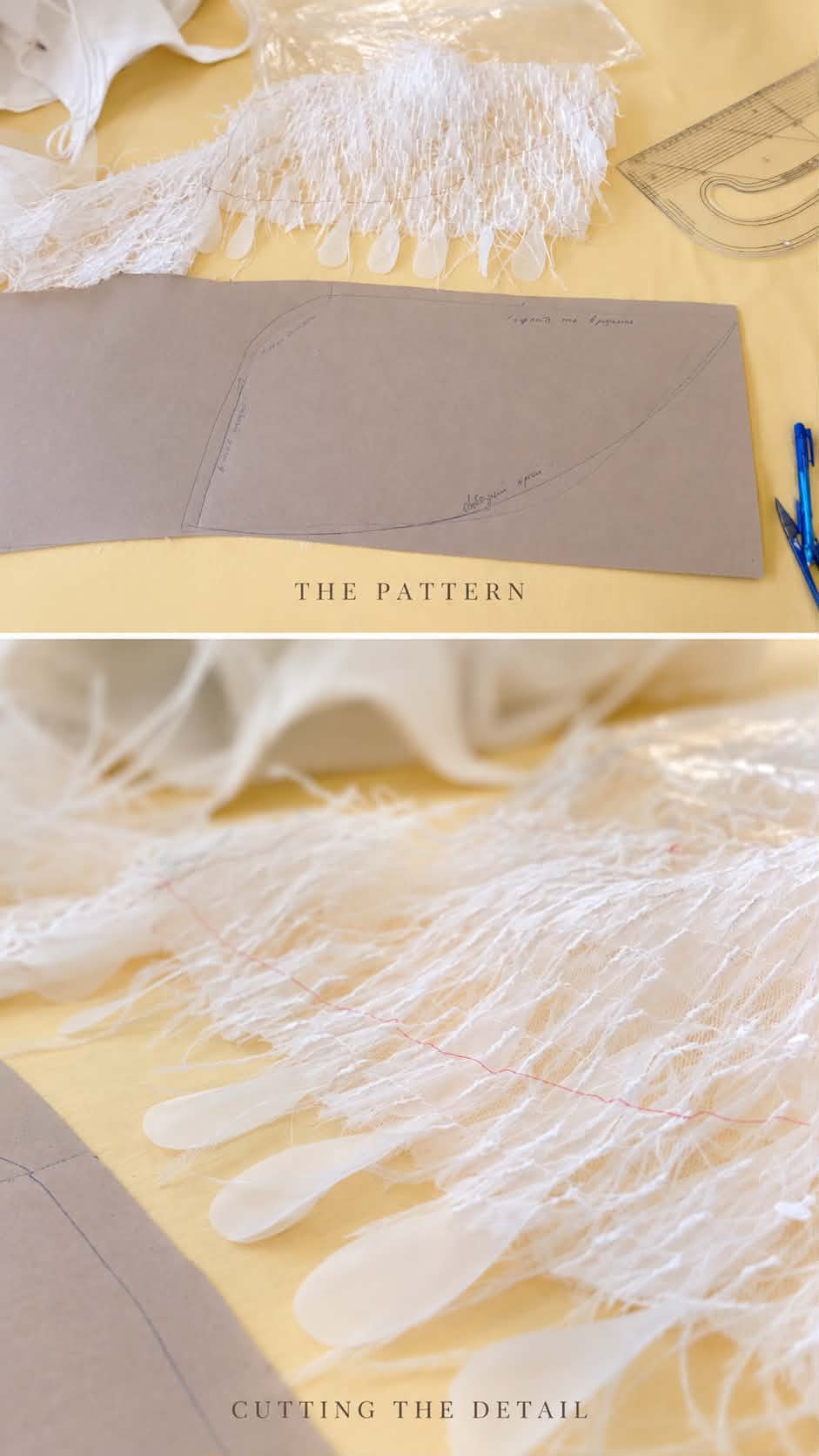 Pattern cutting for a feather detail
